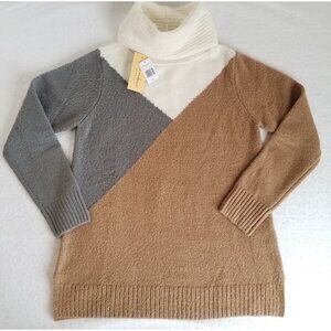 Linda Anderson Cowl Neck Tunic Sweater SUPER SOFT MEDIUM Brown Grey Ivory